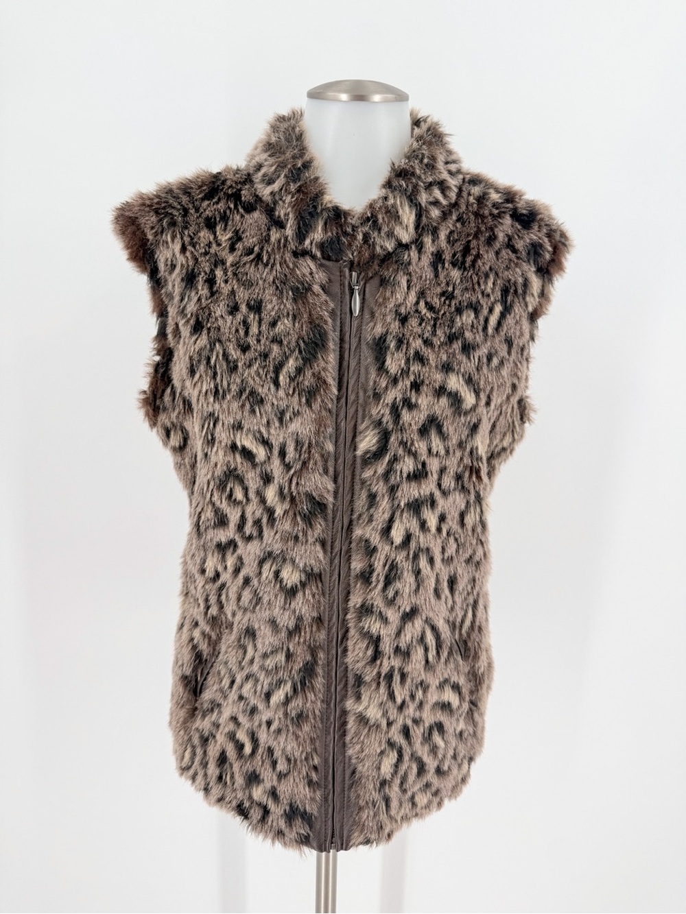 Cripple Creek Leopard-Print Faux Fur Vest - Taupe Brown